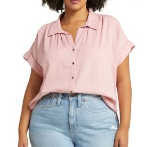 Caslon Linen Blend Camp Button Down Shirt Pink Bride